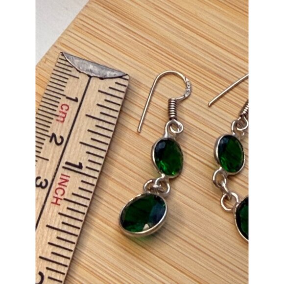 Sterling Silver Green Crystal Drop Earrings - Picture 7 of 7